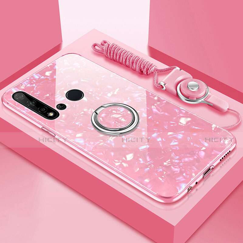 Custodia Silicone Specchio Laterale Cover con Magnetico Anello Supporto T02 per Huawei P20 Lite (2019) Rosa