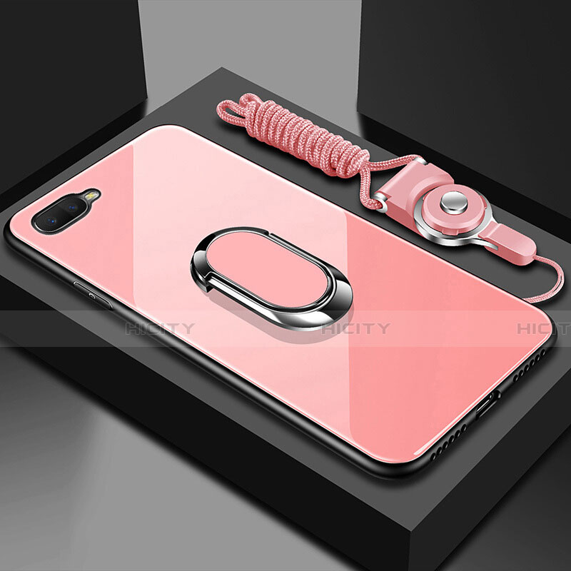 Custodia Silicone Specchio Laterale Cover con Magnetico Anello Supporto T02 per Oppo R15X Rosa