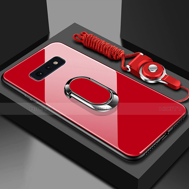 Custodia Silicone Specchio Laterale Cover con Magnetico Anello Supporto T02 per Samsung Galaxy S10e Rosso