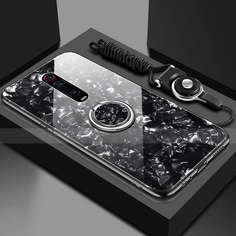 Custodia Silicone Specchio Laterale Cover con Magnetico Anello Supporto T02 per Xiaomi Redmi K20 Nero