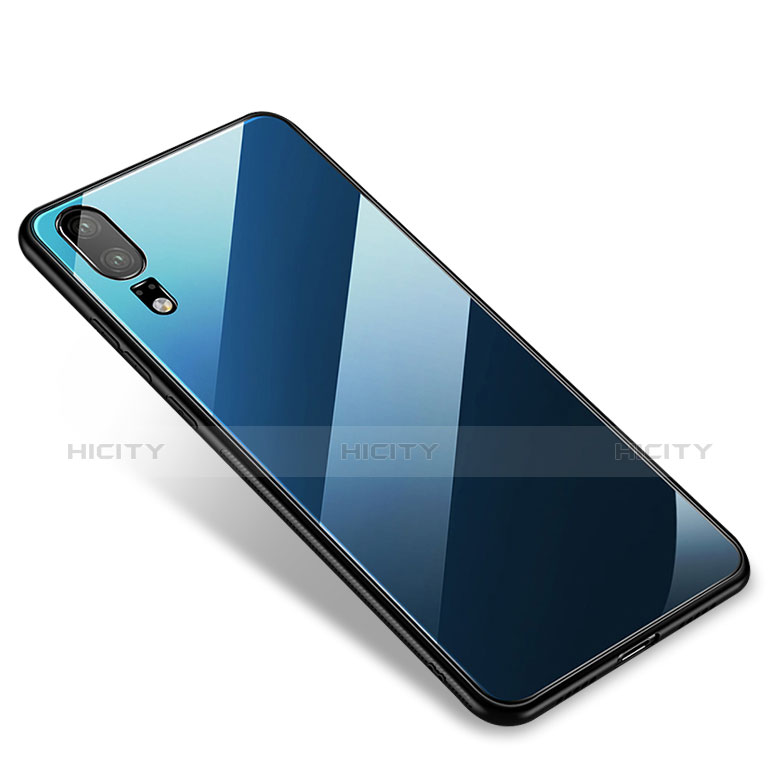 Custodia Silicone Specchio Laterale Cover M01 per Huawei P20 Blu