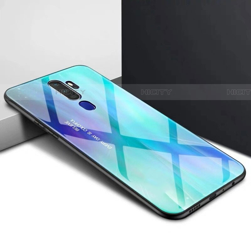 Custodia Silicone Specchio Laterale Cover per Oppo A9 (2020) Ciano