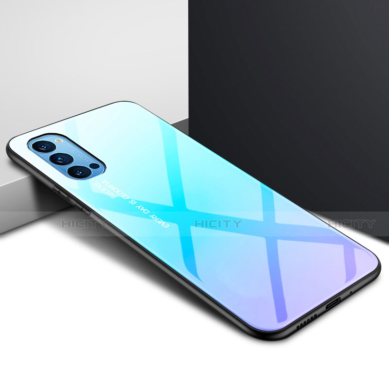 Custodia Silicone Specchio Laterale Cover per Oppo Reno4 Pro 5G Cielo Blu