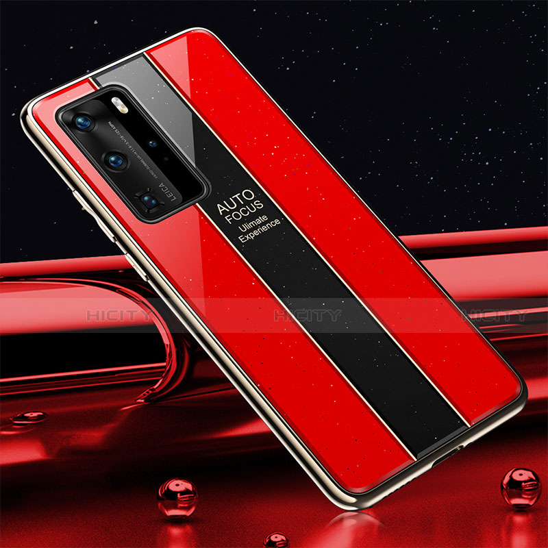 Custodia Silicone Specchio Laterale Cover T04 per Huawei P40 Pro Rosso