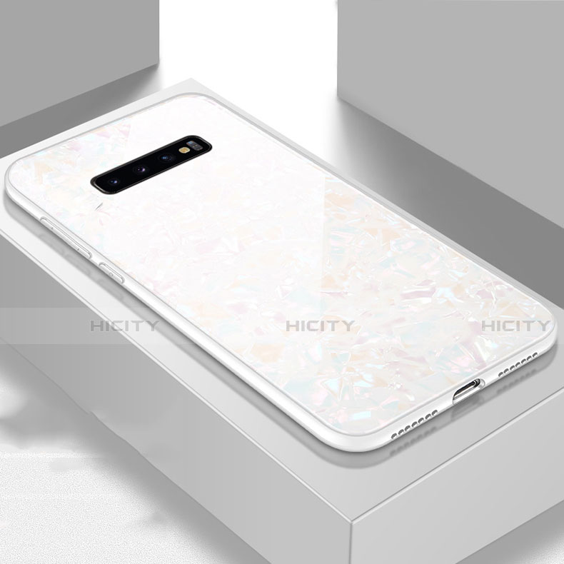 Custodia Silicone Specchio Laterale Cover U01 per Samsung Galaxy S10 Plus Bianco