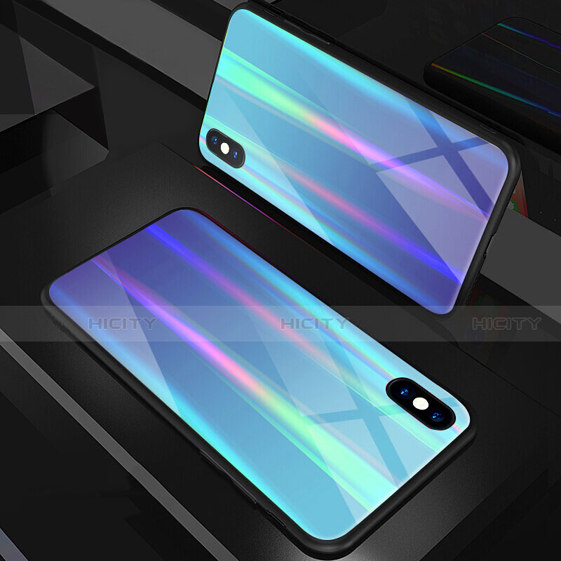 Custodia Silicone Specchio Laterale Sfumato Arcobaleno Cover A01 per Apple iPhone Xs Max Blu