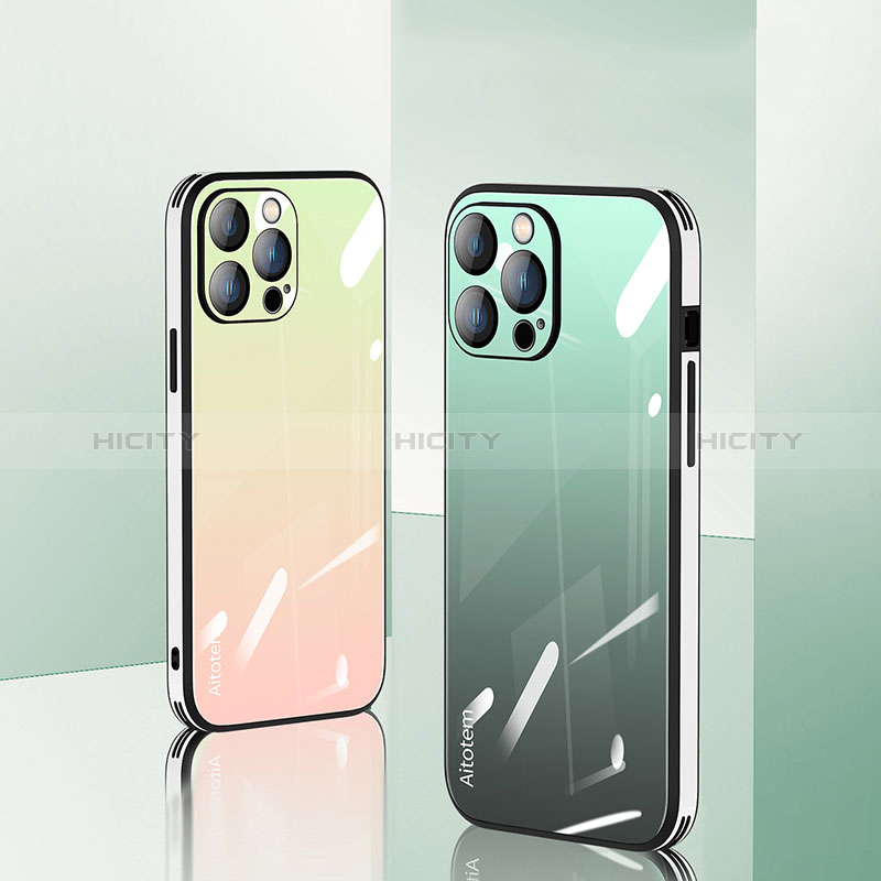 Custodia Silicone Specchio Laterale Sfumato Arcobaleno Cover AT1 per Apple iPhone 13 Pro Max