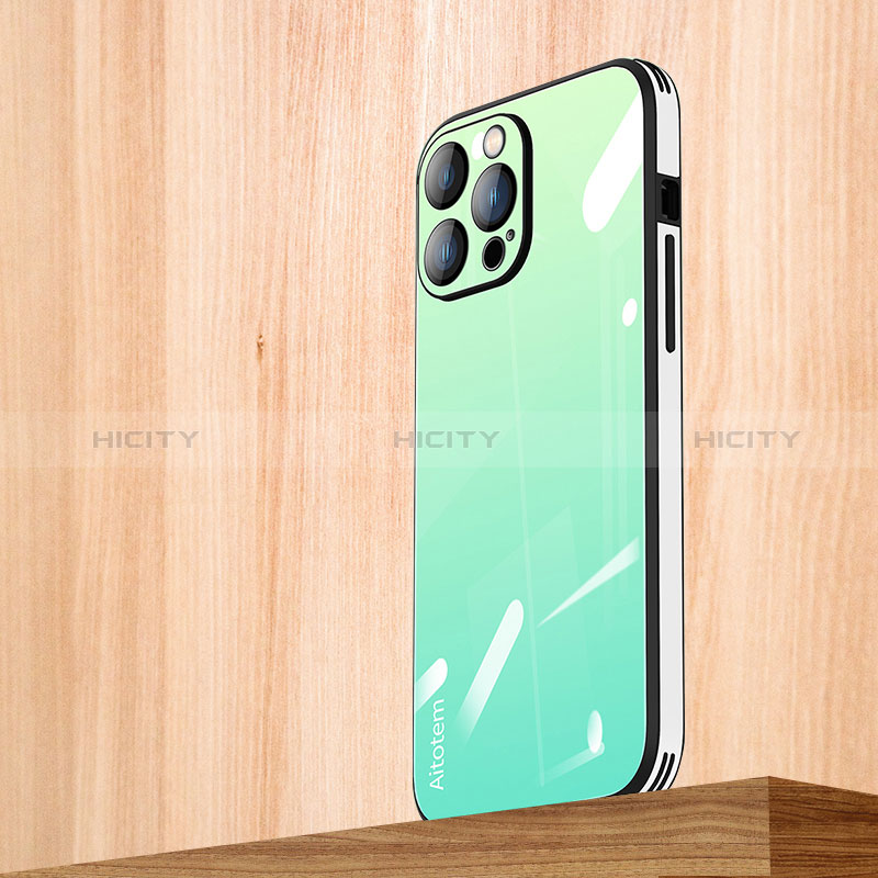 Custodia Silicone Specchio Laterale Sfumato Arcobaleno Cover AT1 per Apple iPhone 15 Pro Verde Pastello