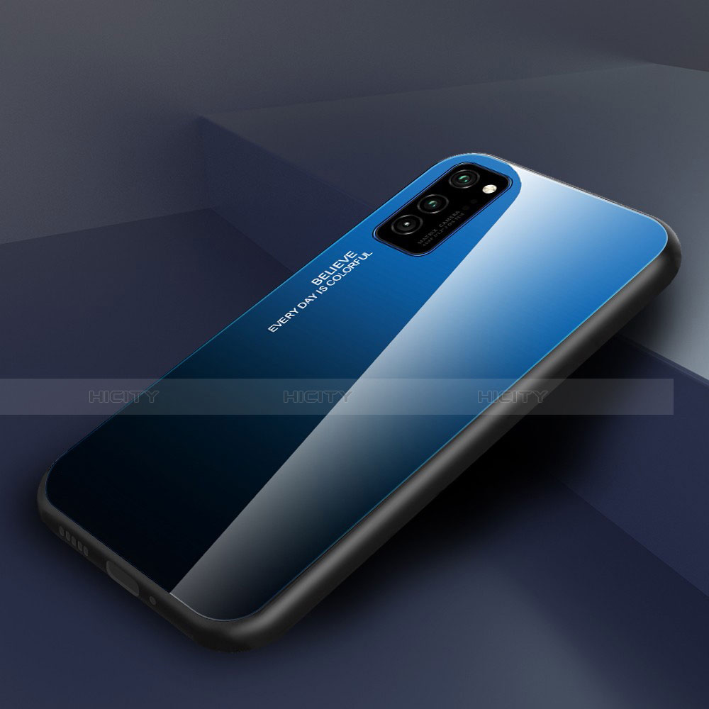 Custodia Silicone Specchio Laterale Sfumato Arcobaleno Cover H01 per Huawei Honor View 30 Pro 5G Blu