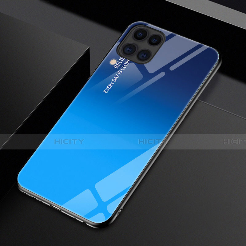 Custodia Silicone Specchio Laterale Sfumato Arcobaleno Cover H01 per Huawei Nova 6 SE Blu