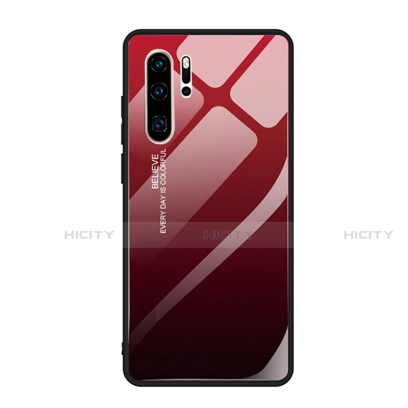 Custodia Silicone Specchio Laterale Sfumato Arcobaleno Cover H01 per Huawei P30 Pro New Edition Rosso