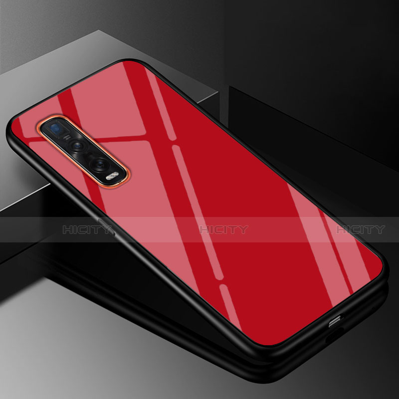 Custodia Silicone Specchio Laterale Sfumato Arcobaleno Cover H01 per Oppo Find X2 Pro Rosso