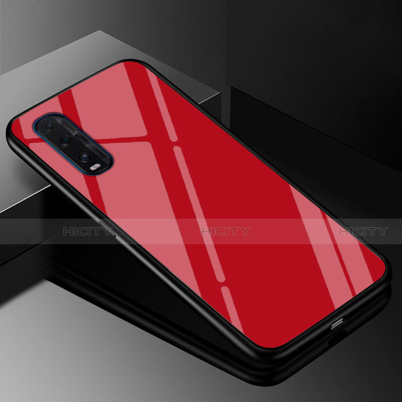 Custodia Silicone Specchio Laterale Sfumato Arcobaleno Cover H01 per Oppo Find X2 Rosso