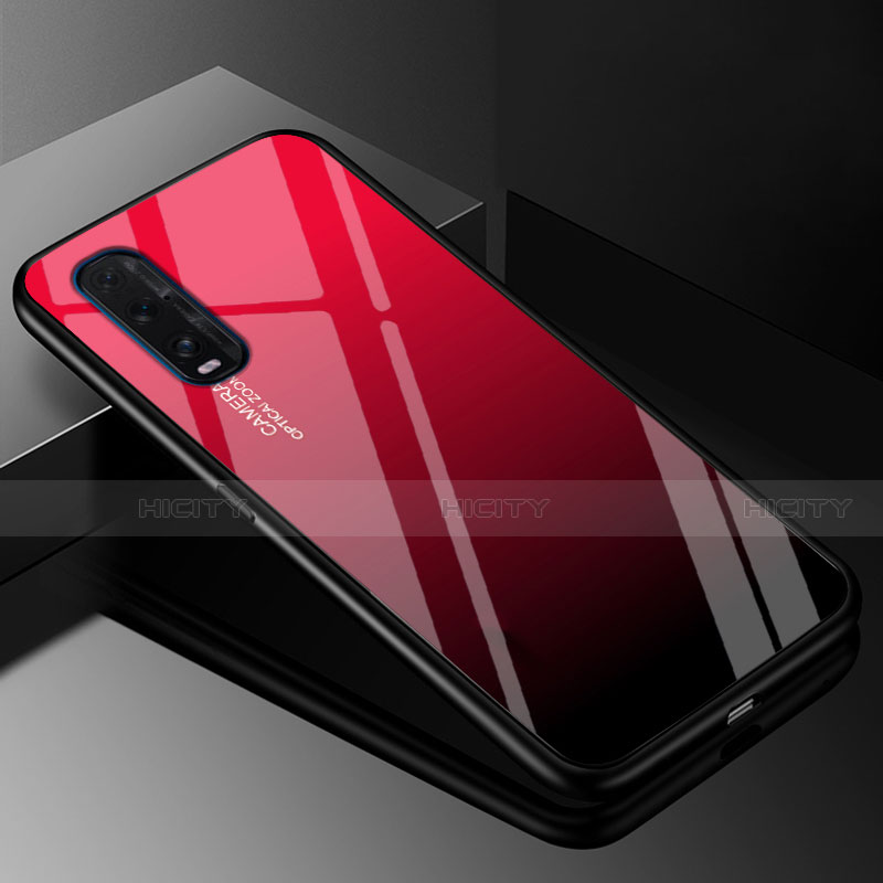 Custodia Silicone Specchio Laterale Sfumato Arcobaleno Cover H01 per Oppo Find X2 Rosso e Nero