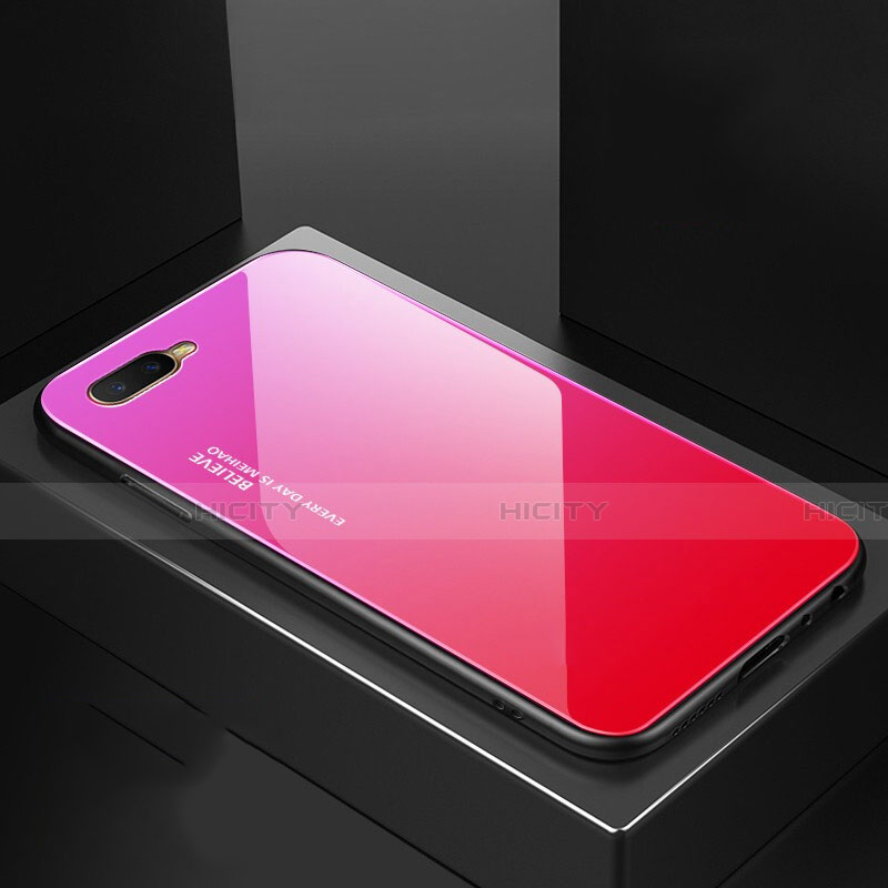 Custodia Silicone Specchio Laterale Sfumato Arcobaleno Cover H01 per Oppo K1