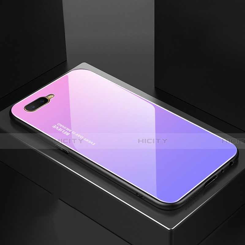 Custodia Silicone Specchio Laterale Sfumato Arcobaleno Cover H01 per Oppo K1 Viola