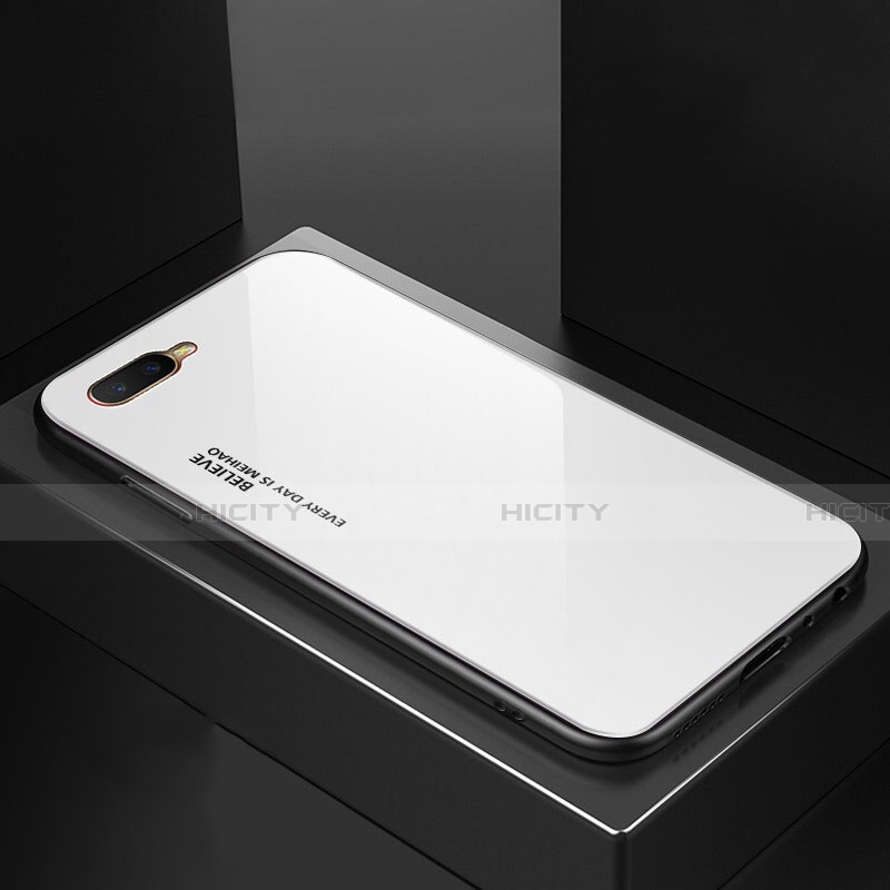 Custodia Silicone Specchio Laterale Sfumato Arcobaleno Cover H01 per Oppo R17 Neo Bianco