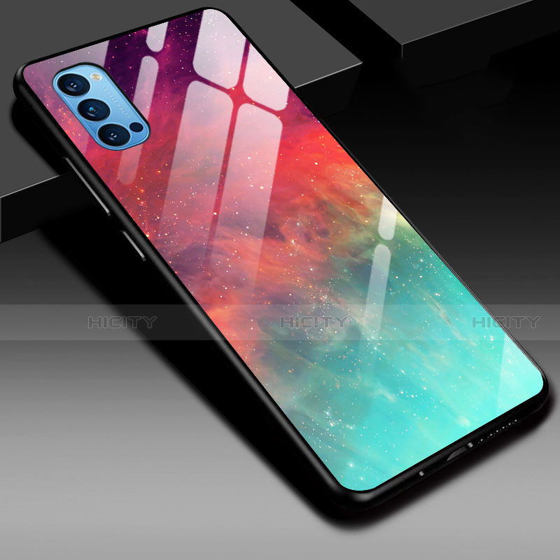 Custodia Silicone Specchio Laterale Sfumato Arcobaleno Cover H01 per Oppo Reno4 Pro 5G