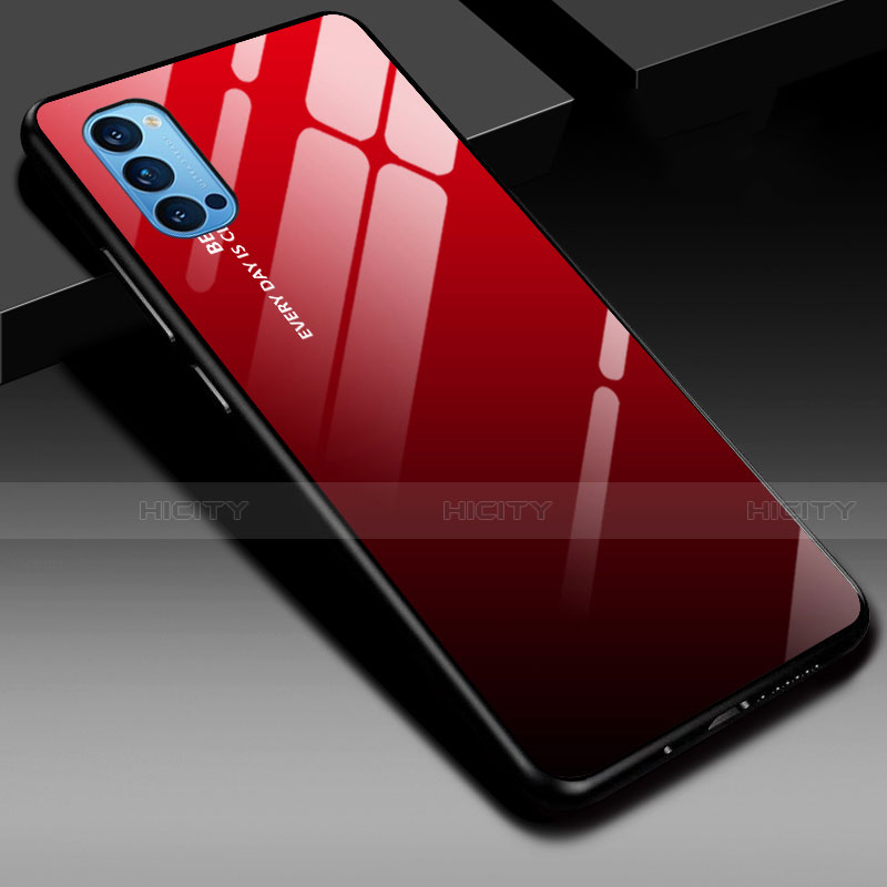 Custodia Silicone Specchio Laterale Sfumato Arcobaleno Cover H01 per Oppo Reno4 Pro 5G Rosso