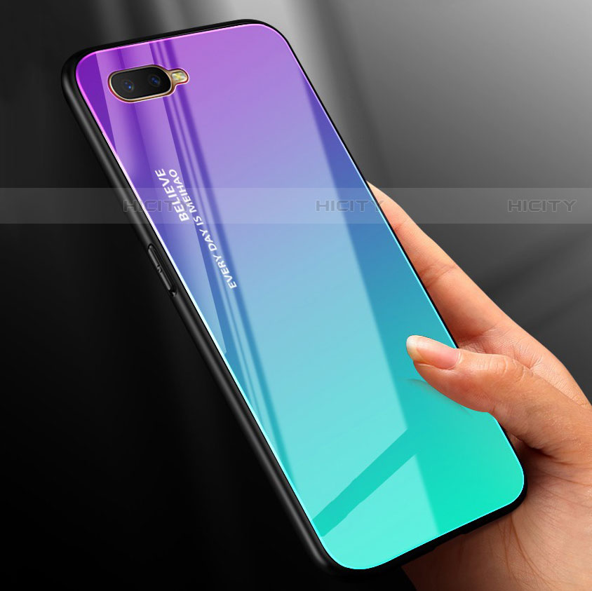 Custodia Silicone Specchio Laterale Sfumato Arcobaleno Cover H01 per Oppo RX17 Neo