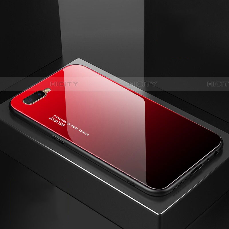 Custodia Silicone Specchio Laterale Sfumato Arcobaleno Cover H01 per Oppo RX17 Neo Rosso