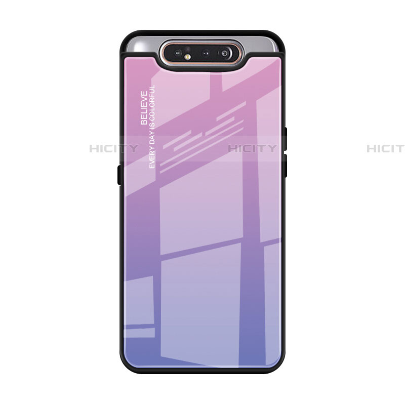 Custodia Silicone Specchio Laterale Sfumato Arcobaleno Cover H01 per Samsung Galaxy A90 4G Viola