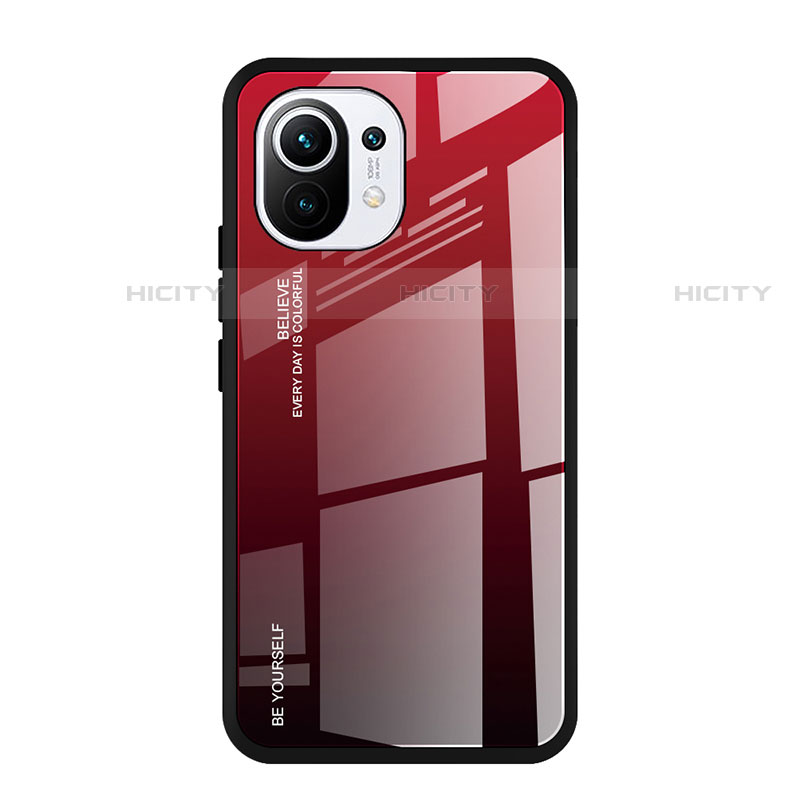 Custodia Silicone Specchio Laterale Sfumato Arcobaleno Cover H01 per Xiaomi Mi 11 Lite 5G NE Rosso