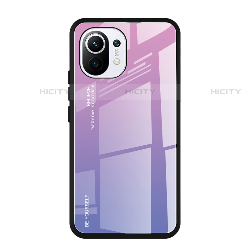 Custodia Silicone Specchio Laterale Sfumato Arcobaleno Cover H01 per Xiaomi Mi 11 Lite 5G NE Viola