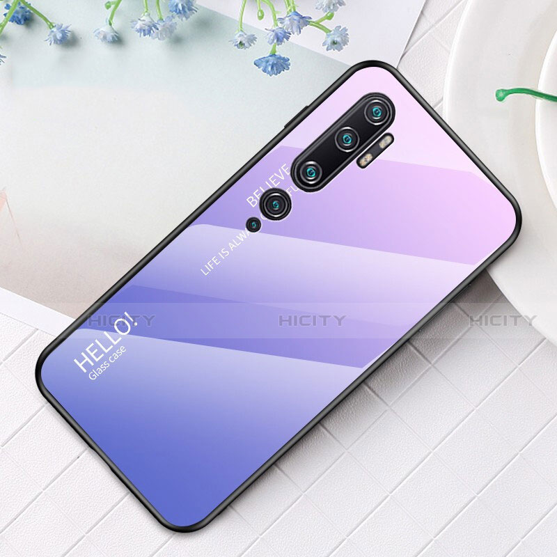 Custodia Silicone Specchio Laterale Sfumato Arcobaleno Cover H01 per Xiaomi Mi Note 10