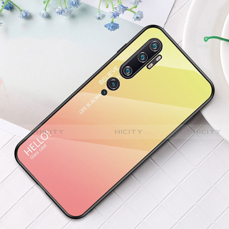 Custodia Silicone Specchio Laterale Sfumato Arcobaleno Cover H01 per Xiaomi Mi Note 10 Pro