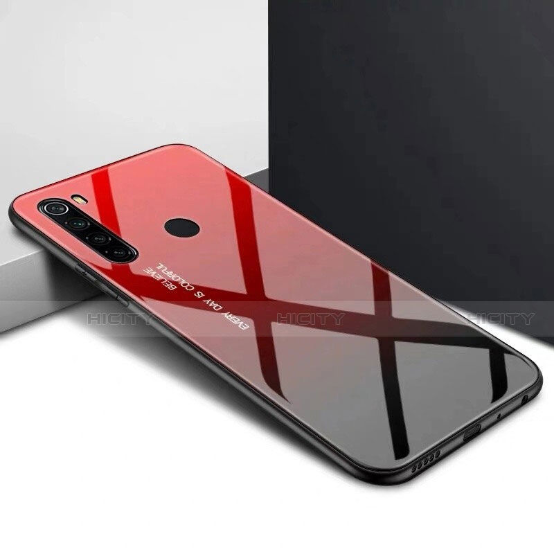 Custodia Silicone Specchio Laterale Sfumato Arcobaleno Cover H01 per Xiaomi Redmi Note 8 (2021) Rosso