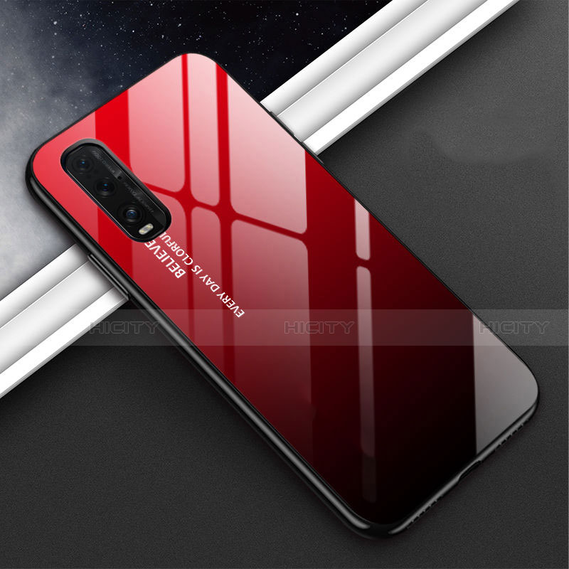 Custodia Silicone Specchio Laterale Sfumato Arcobaleno Cover H02 per Oppo Find X2 Rosso