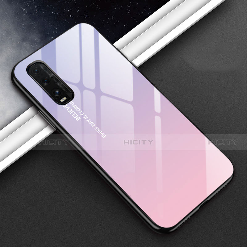 Custodia Silicone Specchio Laterale Sfumato Arcobaleno Cover H02 per Oppo Find X2 Viola