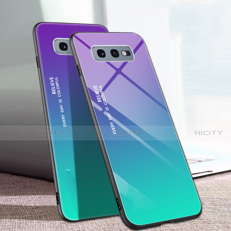 Custodia Silicone Specchio Laterale Sfumato Arcobaleno Cover H02 per Samsung Galaxy S10e Verde