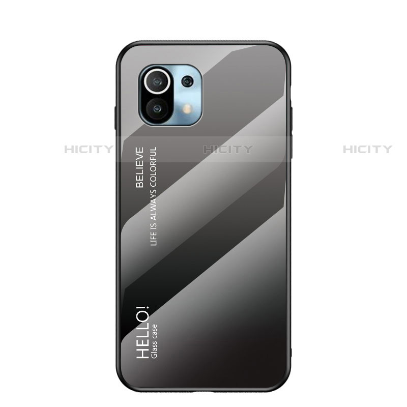 Custodia Silicone Specchio Laterale Sfumato Arcobaleno Cover H02 per Xiaomi Mi 11 Lite 5G NE Grigio