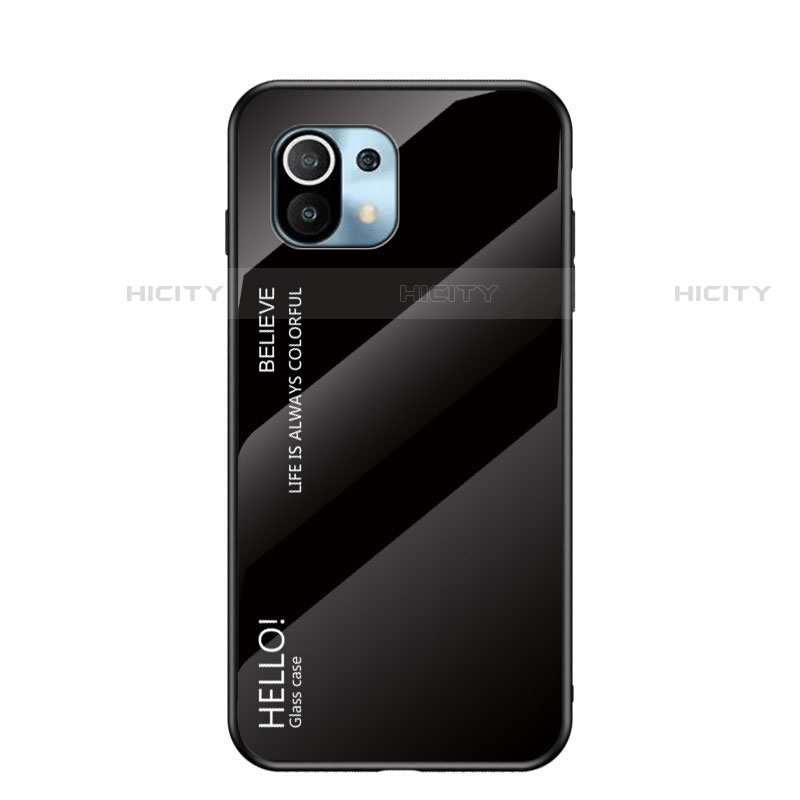Custodia Silicone Specchio Laterale Sfumato Arcobaleno Cover H02 per Xiaomi Mi 11 Lite 5G NE Nero