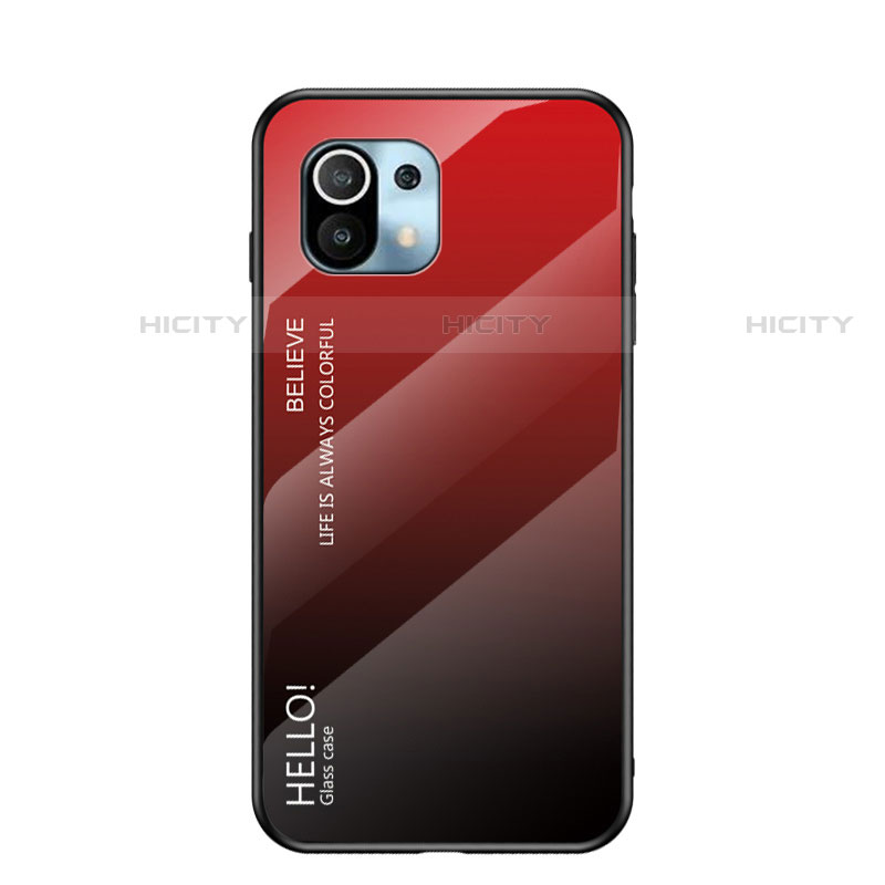 Custodia Silicone Specchio Laterale Sfumato Arcobaleno Cover H02 per Xiaomi Mi 11 Lite 5G Rosso