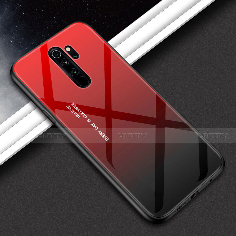 Custodia Silicone Specchio Laterale Sfumato Arcobaleno Cover H02 per Xiaomi Redmi Note 8 Pro Rosso