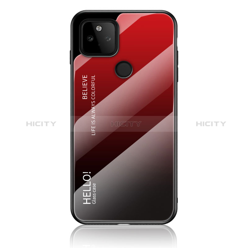 Custodia Silicone Specchio Laterale Sfumato Arcobaleno Cover LS1 per Google Pixel 5a 5G Rosso