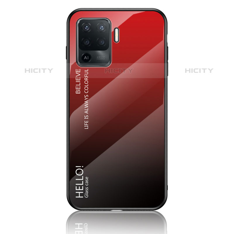 Custodia Silicone Specchio Laterale Sfumato Arcobaleno Cover LS1 per Oppo F19 Pro Rosso