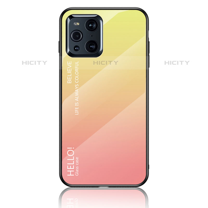 Custodia Silicone Specchio Laterale Sfumato Arcobaleno Cover LS1 per Oppo Find X3 Pro 5G