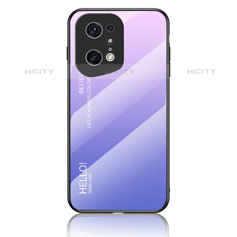 Custodia Silicone Specchio Laterale Sfumato Arcobaleno Cover LS1 per Oppo Find X5 Pro 5G Lavanda