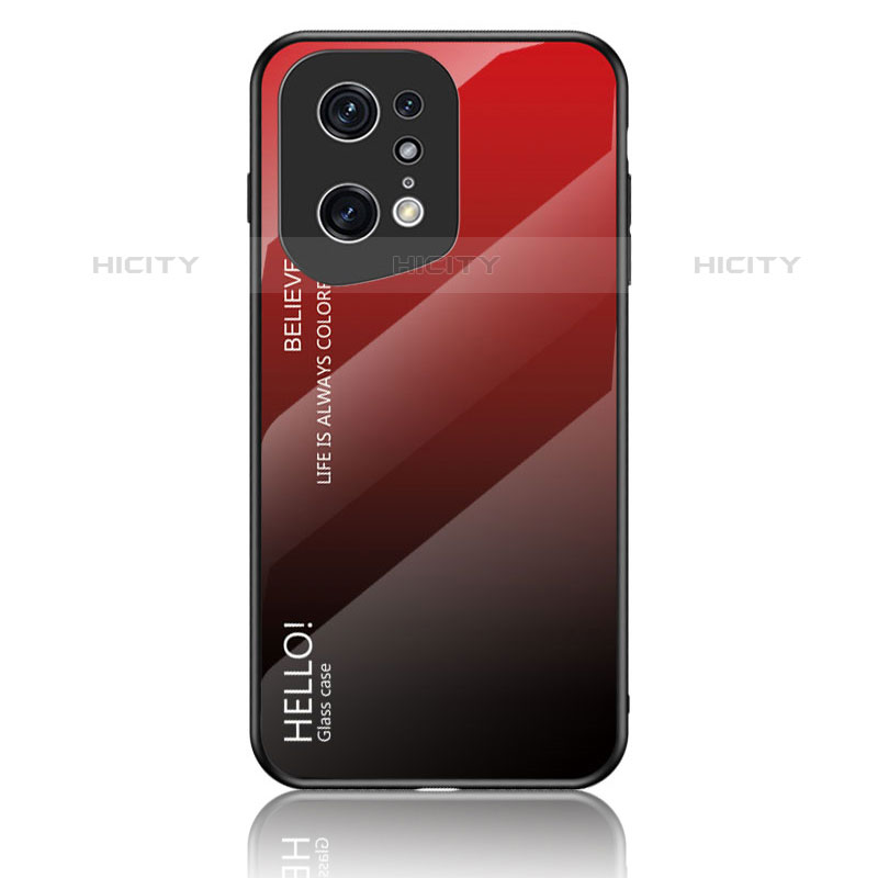 Custodia Silicone Specchio Laterale Sfumato Arcobaleno Cover LS1 per Oppo Find X5 Pro 5G Rosso