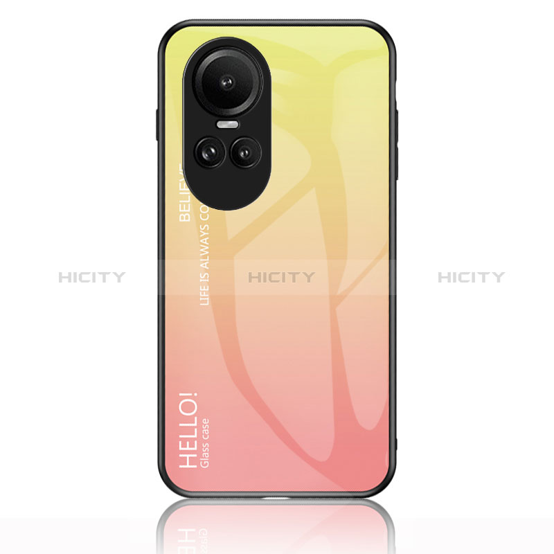 Custodia Silicone Specchio Laterale Sfumato Arcobaleno Cover LS1 per Oppo Reno10 Pro 5G Giallo