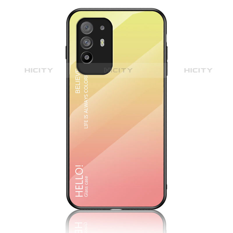 Custodia Silicone Specchio Laterale Sfumato Arcobaleno Cover LS1 per Oppo Reno5 Z 5G Giallo