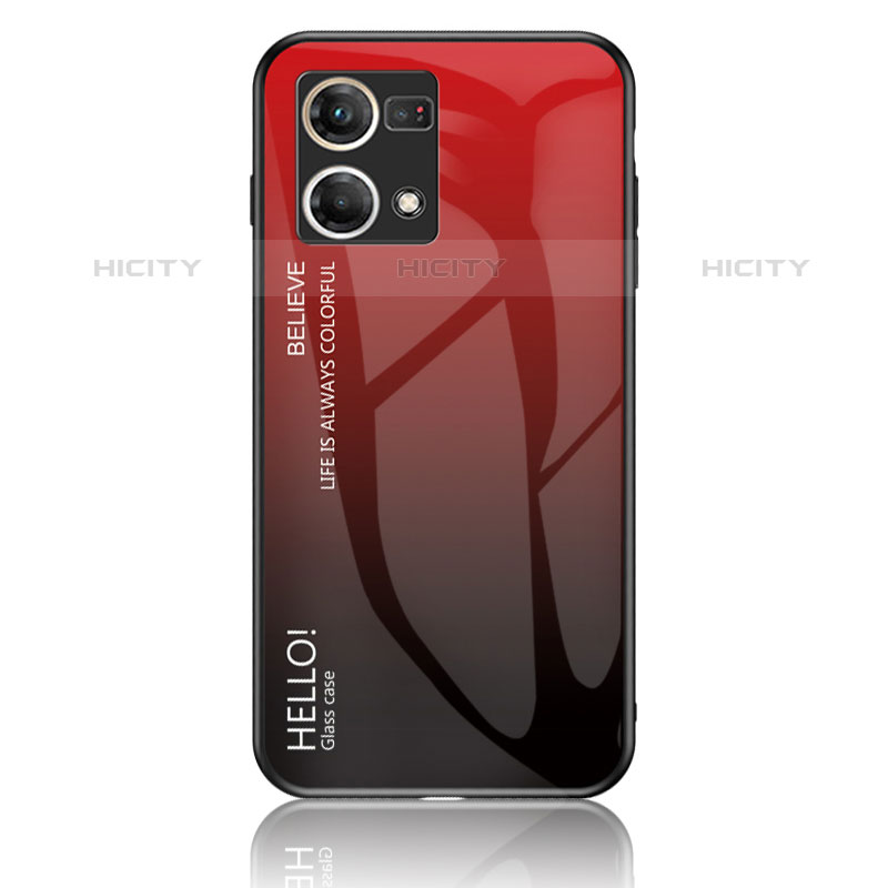 Custodia Silicone Specchio Laterale Sfumato Arcobaleno Cover LS1 per Oppo Reno7 4G Rosso