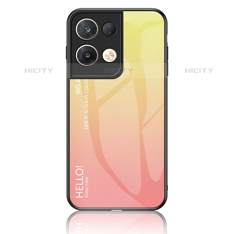 Custodia Silicone Specchio Laterale Sfumato Arcobaleno Cover LS1 per Oppo Reno8 Pro 5G Giallo