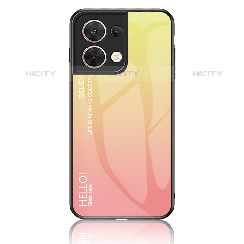 Custodia Silicone Specchio Laterale Sfumato Arcobaleno Cover LS1 per Oppo Reno9 Pro 5G Giallo