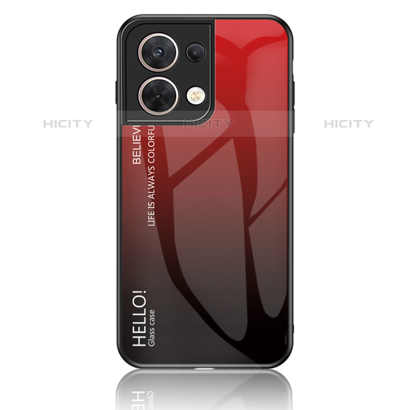 Custodia Silicone Specchio Laterale Sfumato Arcobaleno Cover LS1 per Oppo Reno9 Pro 5G Rosso