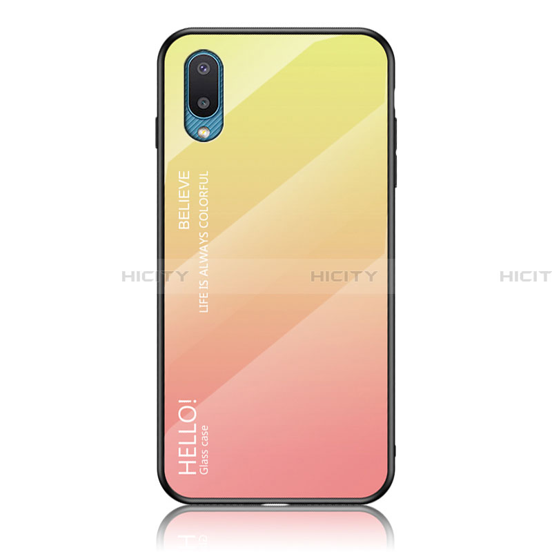 Custodia Silicone Specchio Laterale Sfumato Arcobaleno Cover LS1 per Samsung Galaxy A02 Giallo